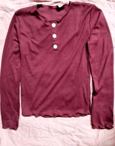Ribbed Polyester Women's Maroon Top