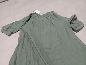 Olive Green Casual Midi Dress, L Size