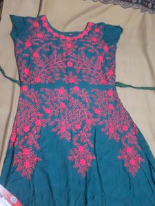 Seek Green Colored (XXL Size) Cotton Long Gown With Pink Embroidery Designs... Super Comfortable And Very Good Quality...No Flaws In It...