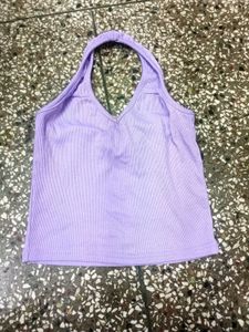 Lilac Halter Ribbed Tank