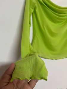 Green Mesh Long Sleeve Top
