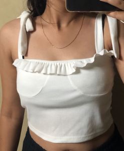 Tie Knot White Cute Crop Top