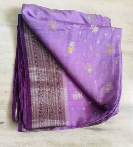 Elegant Banarasi Saree with Silver Zari Border ✨