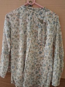 Floral Sheer Blouse with Tie Neck