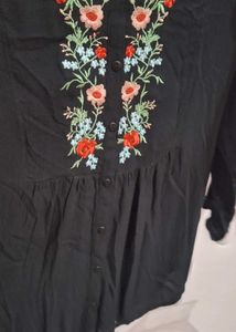 Floral Embroidered Black Top