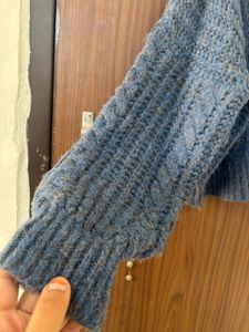 Blue Knit Sweater with yellow threads