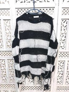 ✈️ Imported Striped Distressed Sweater D