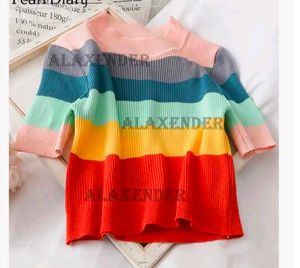 Women Causal Rainbow Top Short Sleeve