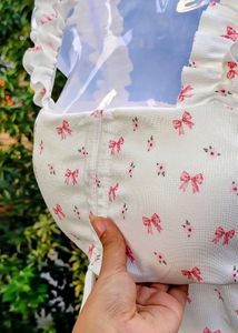 Cute Bow Print Paded High Soft Quality Top