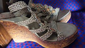 Braided Wedge Sandals with Stone Accents
