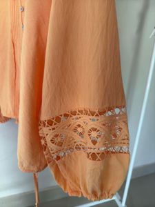 Orange Lace Sleeve Blouse