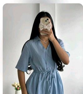 Blue V-neck Dress