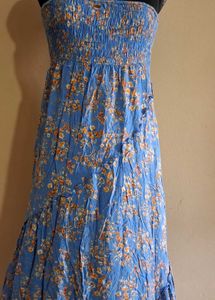 Floral Blue Strapless Dress