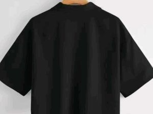 Black Button-Down Shirt Collar Top