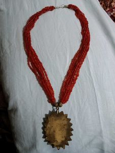 Red Beaded Statement Necklace