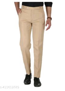 Men's Beige Slim Fit Formal Trousers