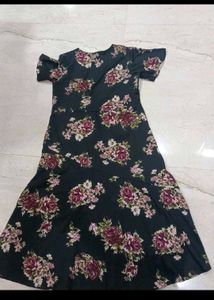 Floral Print Black Midi Dress