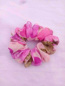 Pink Floral Scrunchie