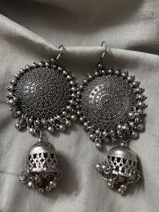 Oxidized Silver Jhumka Earrings