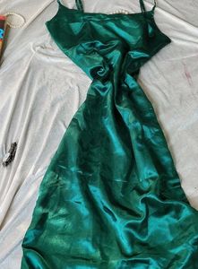Hot Satin Green Silk Party Wear Slim fit Dress