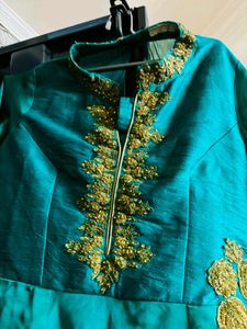 Green Color Ethnic Gown With Dupatta