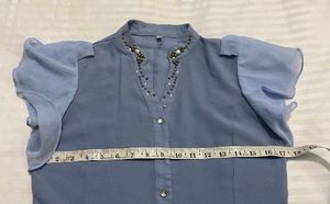 Chic Blue Embellished Top
