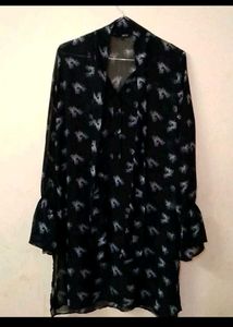 ♥️Black Sheer Long Shirt with White Print