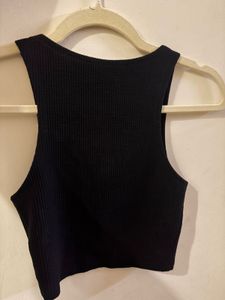 Zara Black Ribbed Crop Tank Top