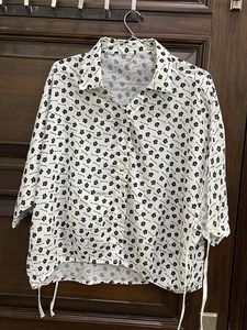 Floral Print Baggy Fit White Shirt