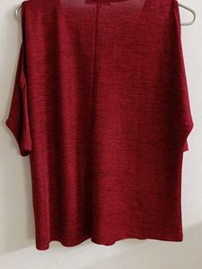 Maroon Red Cold Shoulder Top