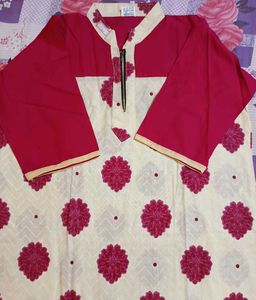 Women Printed Pure Cotton Kurti(Rose And Cream)