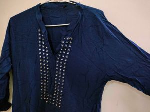 Elegant Blue Embellished Kurta (Size M)