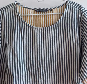 Grey &amp; Mustard Striped Cotton Top