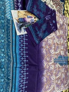 Printed Fabric - Purple, Blue, &amp; Tan