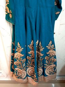 Ethnic Gown Dark Teal Green Colour