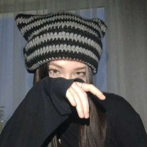 Striped Crochet Cat Ear Beanie