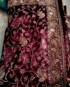 Elegant Embroidered Barbari Silk Saree