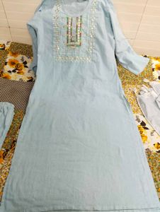 Light Blue Embroidered Kurta Set