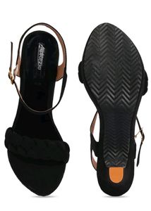 Black Woven Design Suede Block Sandals