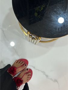 Red Fluffy beachy Sandals