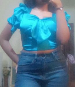 Blue Ruffle Crop Top