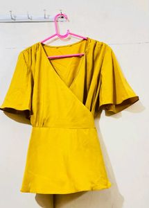 Chic Mustard Wrap Top