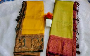 Premium  Varanasi Banarasi Yellow &amp; Green Saree