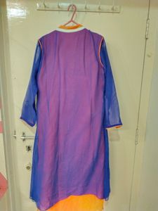 Orange And Blue Colour Kurti With Jacket