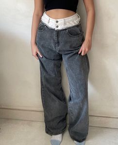 Grey Wide Leg Denim Jeans