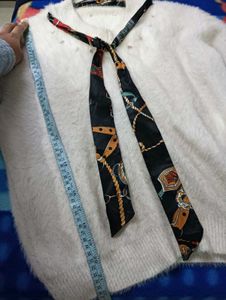 Fluffy White Sweater with Scarf Tie