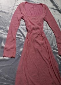 Pink Flare Sleeve Knit Midi Dress