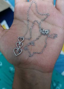 real 925 Silver Triple Heart Pendant Necklace