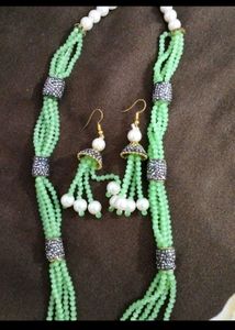 Long Pearl Necklace Set With Earrings