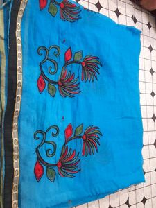 Vibrant Blue Embroidered Floral Saree/Dupatta